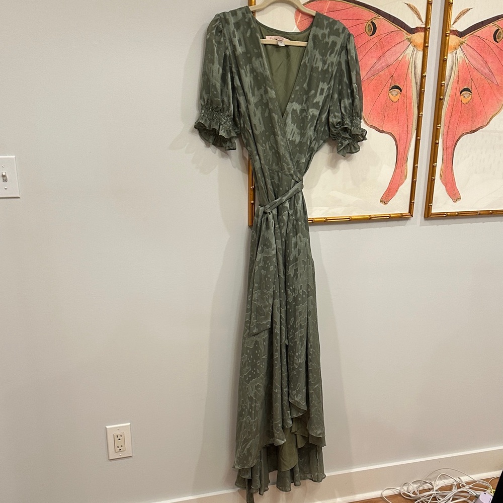 Hutch Olive Maxi Dress with Puff Sleeves